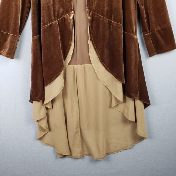 Open Front Velvet Long Robe Jacket Brown Cosplay Steampunk Avant Garde Size M - Picture 3 of 10